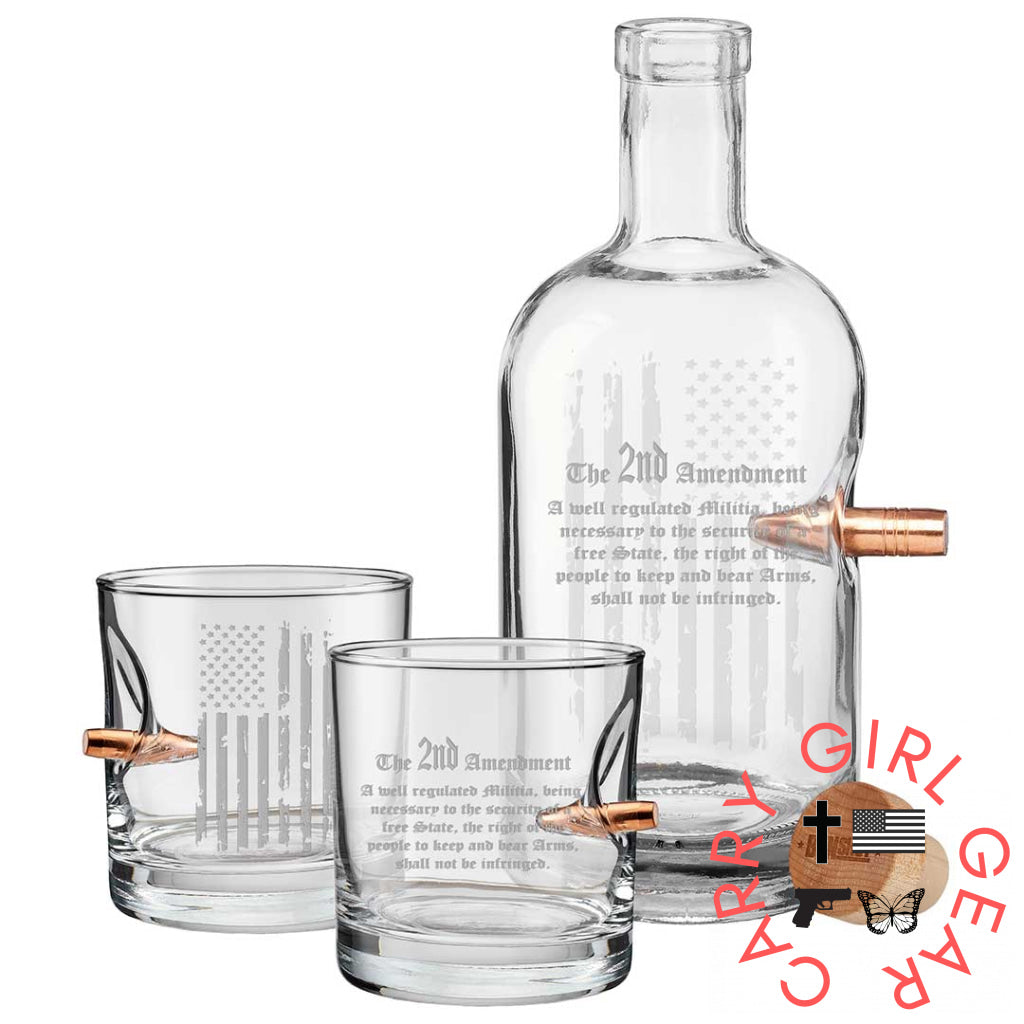 2Nd Amendment Glasses No / Decanter And Two Rocks