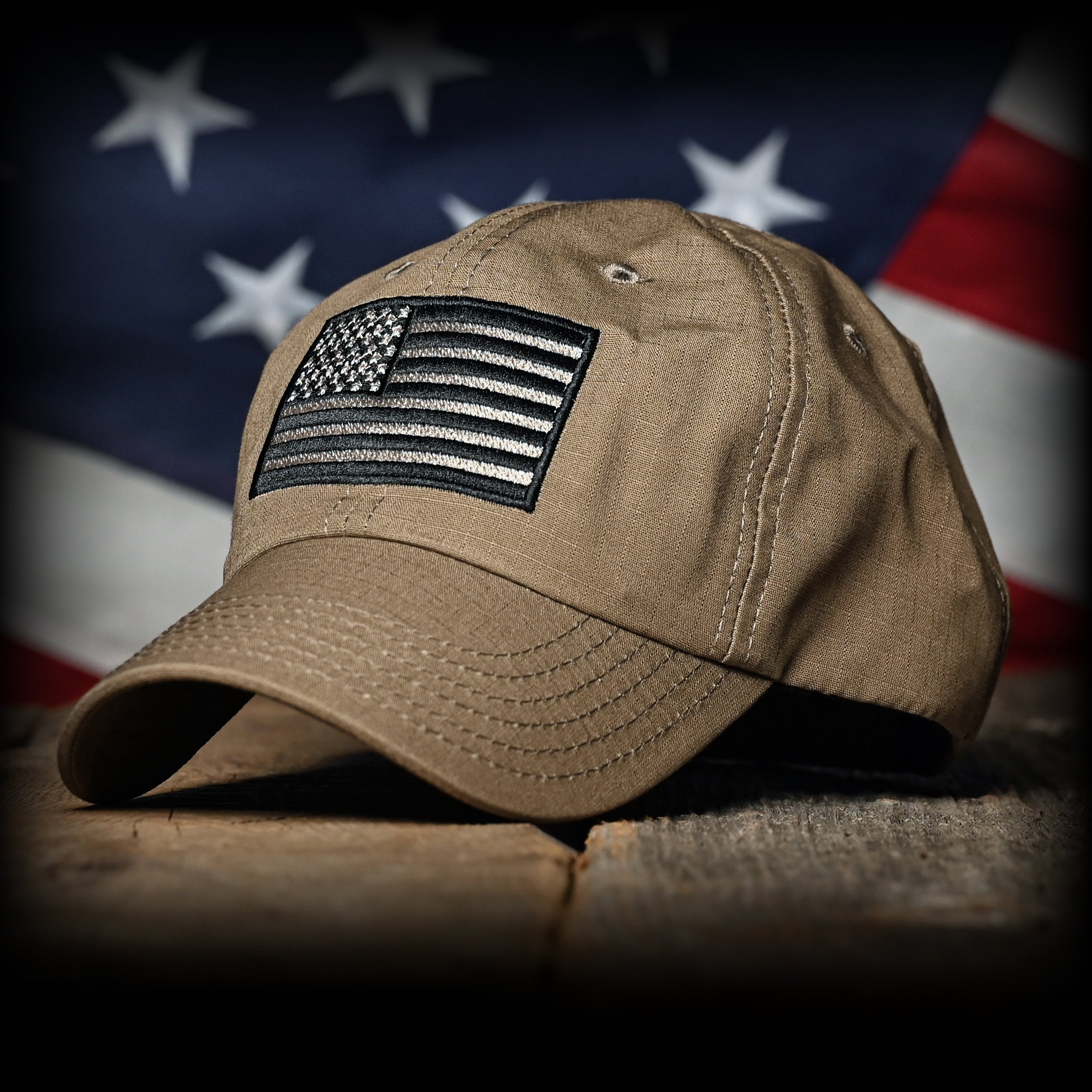 Coyote Brown Ripstop Full Fabric American Flag Range Hat