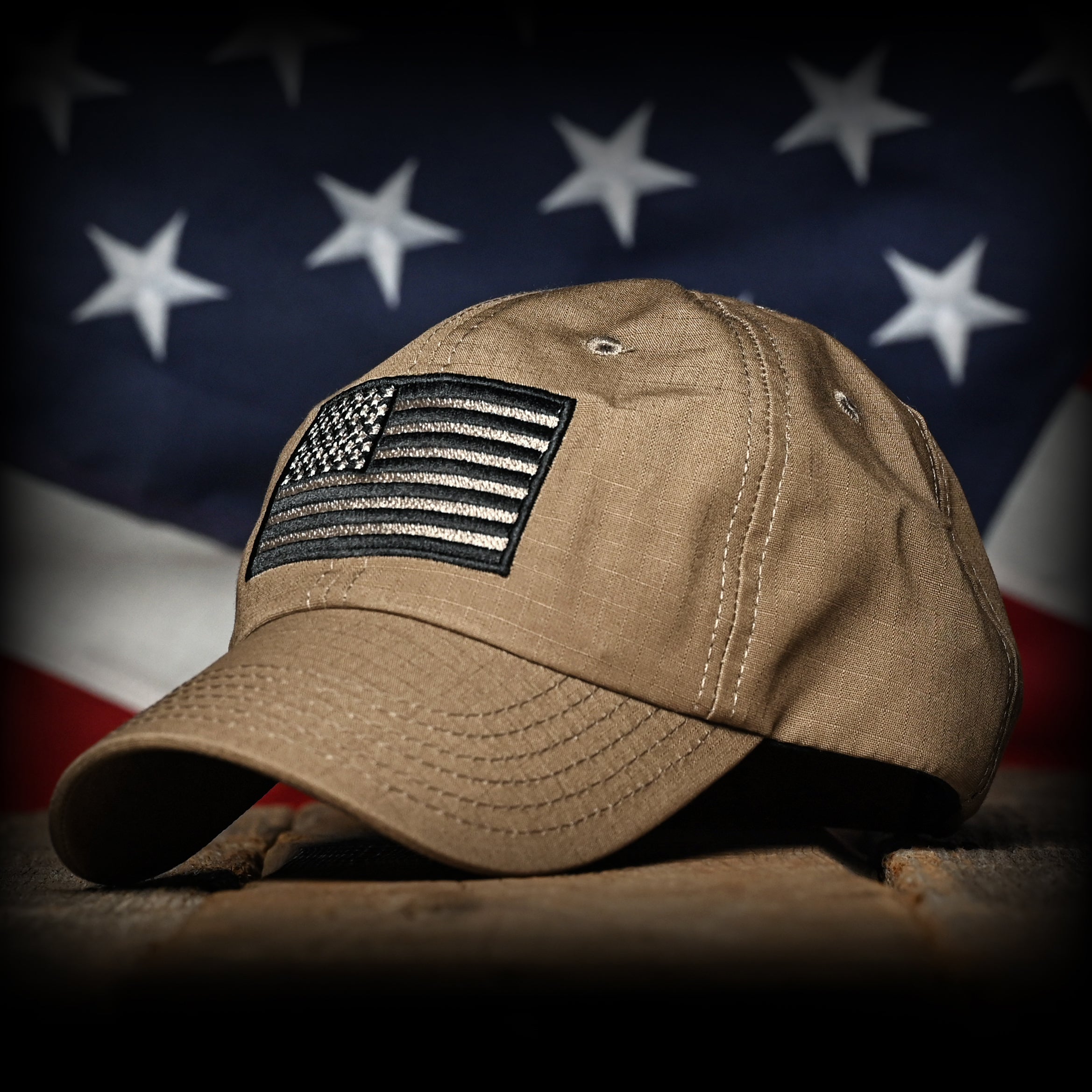 Coyote Brown Ripstop Full Fabric American Flag Range Hat