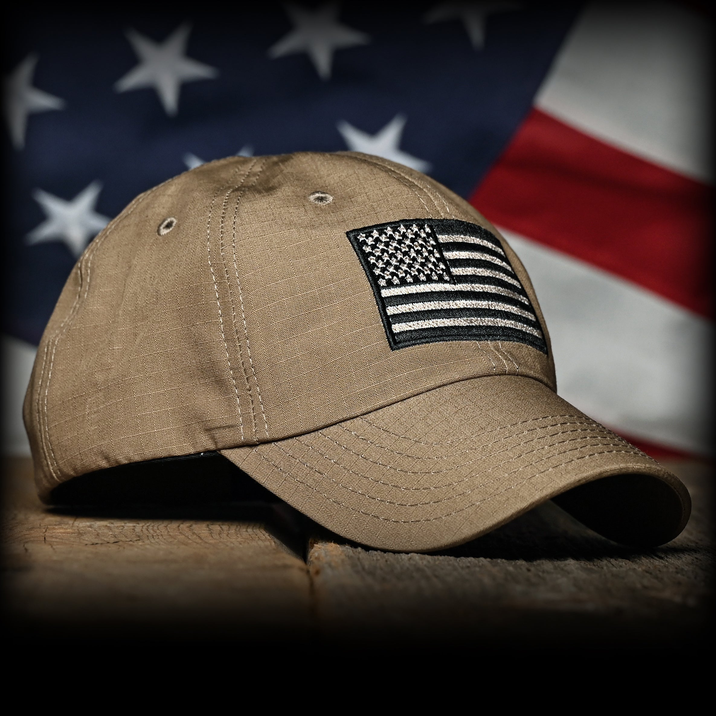 Coyote Brown Ripstop Full Fabric American Flag Range Hat