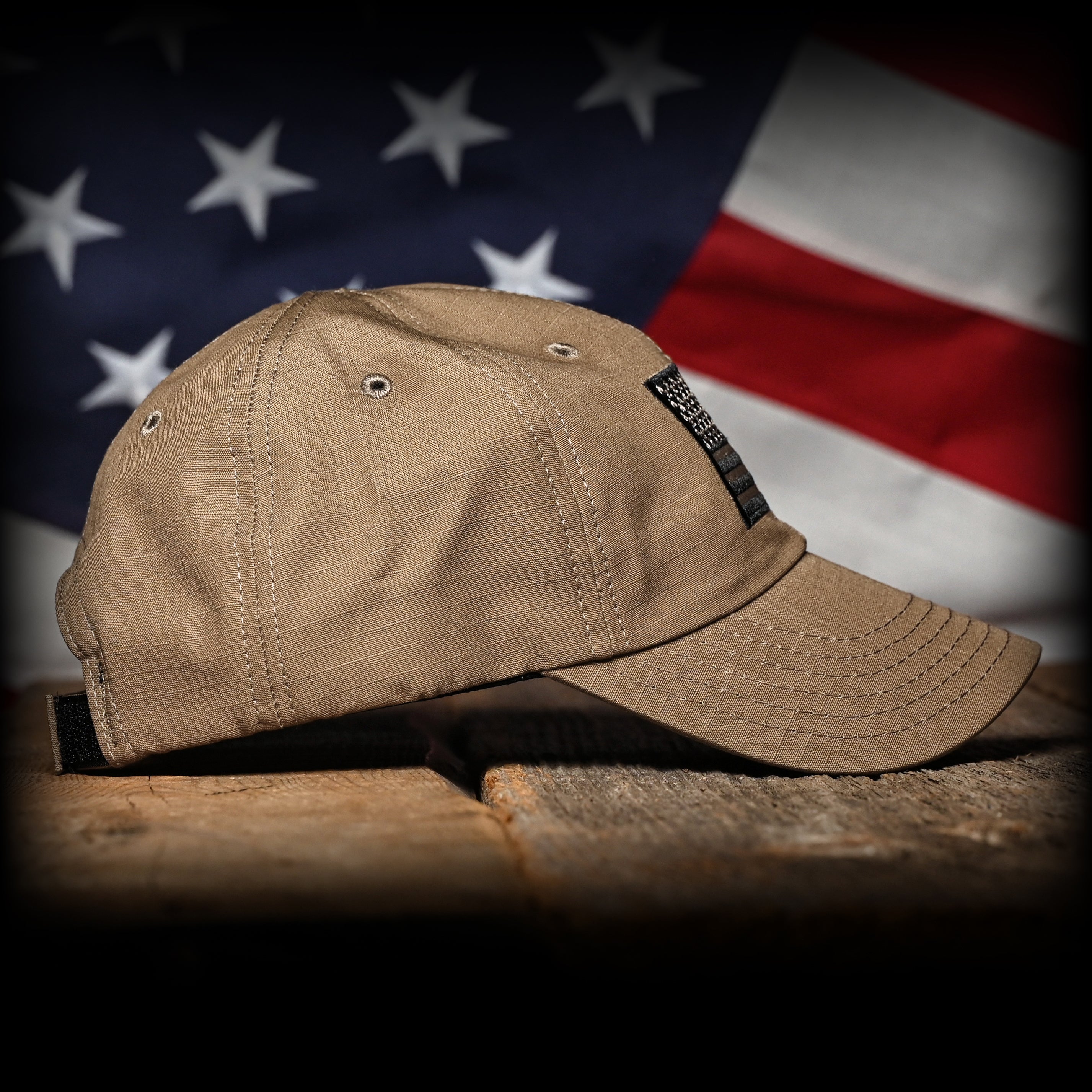 Coyote Brown Ripstop Full Fabric American Flag Range Hat