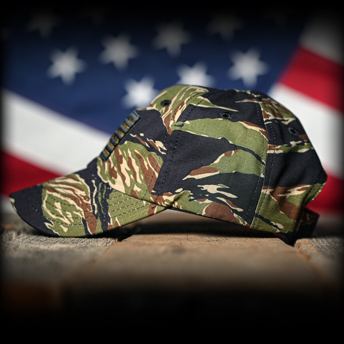 Tiger Stripe Camo Full Fabric American Flag Range Hat