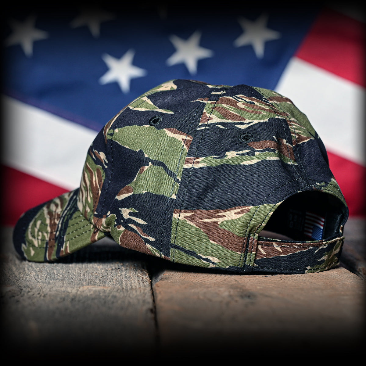 Tiger Stripe Camo Full Fabric American Flag Range Hat