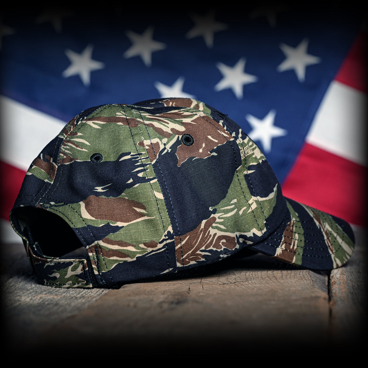 Tiger Stripe Camo Full Fabric American Flag Range Hat