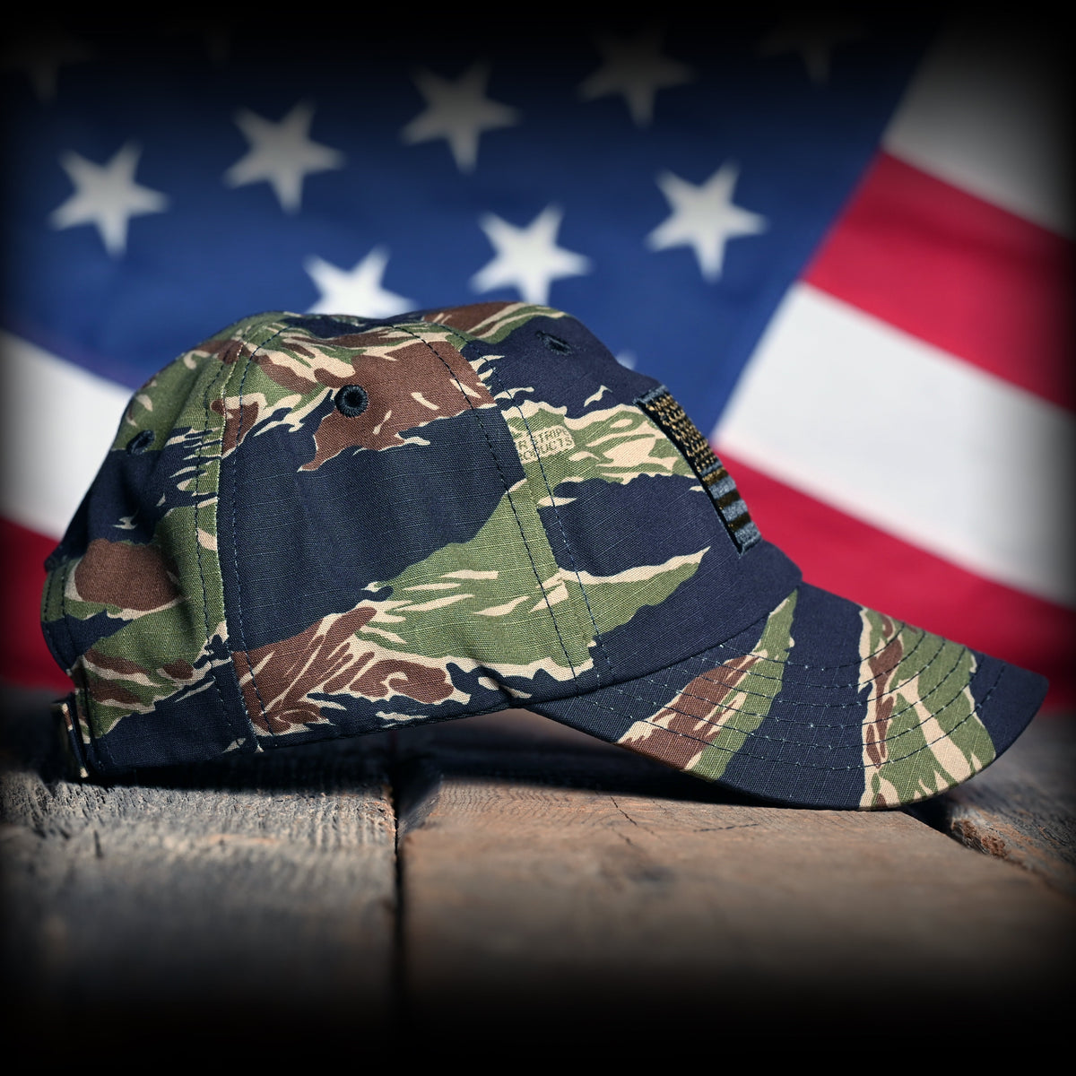 Tiger Stripe Camo Full Fabric American Flag Range Hat