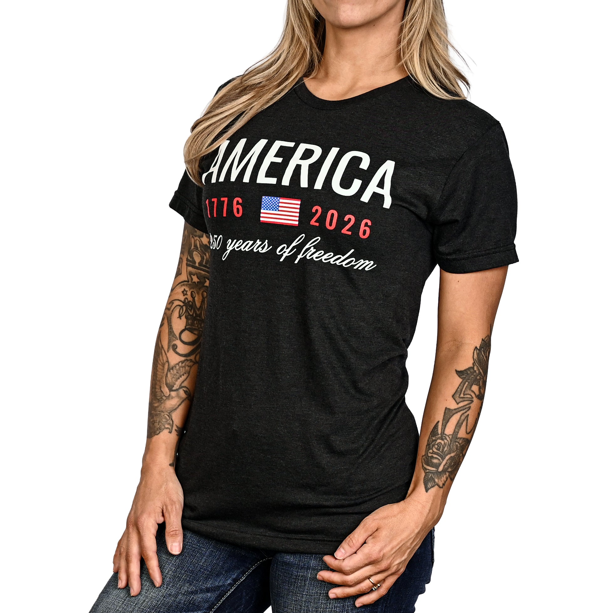 Women's 250 Years of Freedom Patriotic Boyfriend Fit T-Shirt - Carry Girl Gear