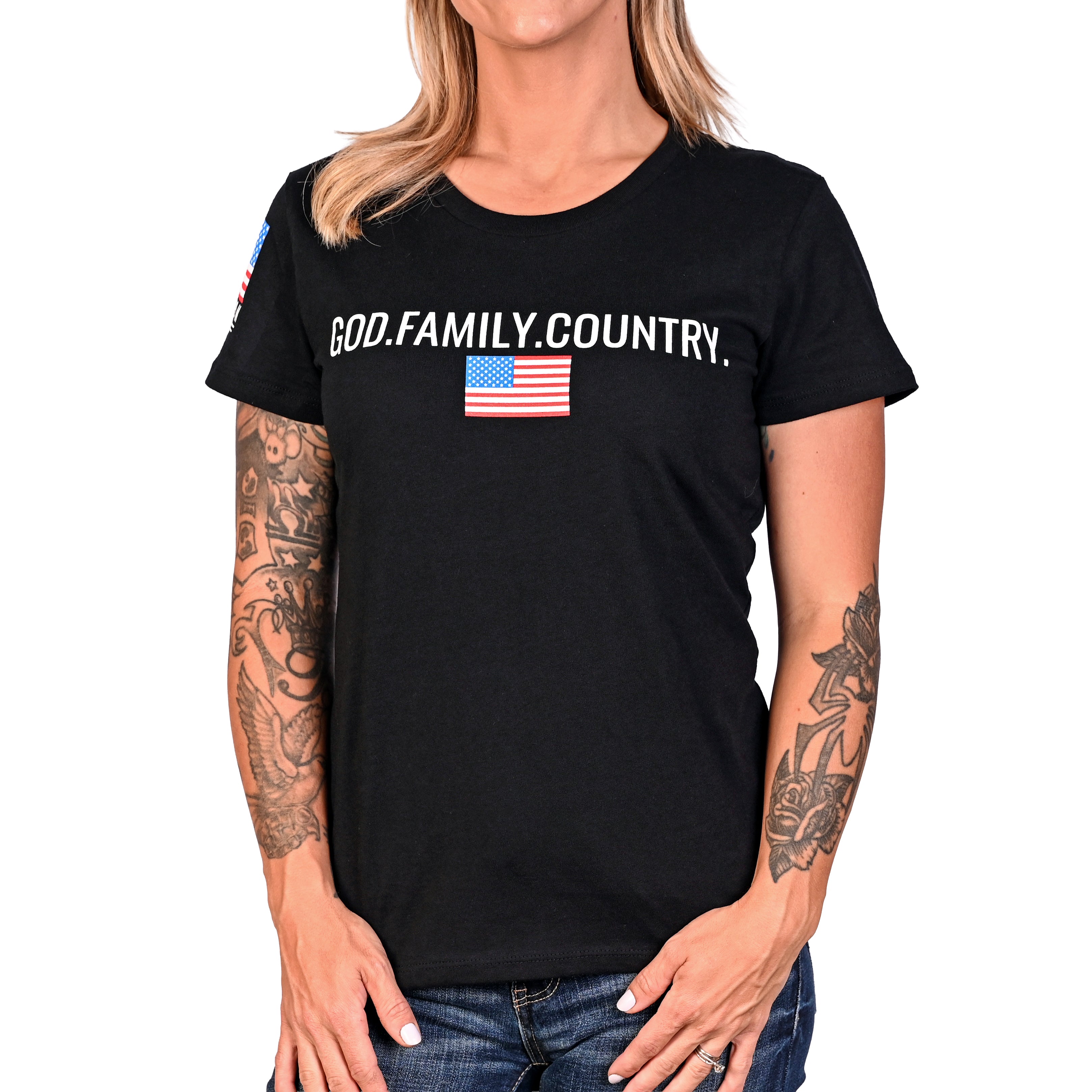 Women's God Family Country Patriotic T-Shirt