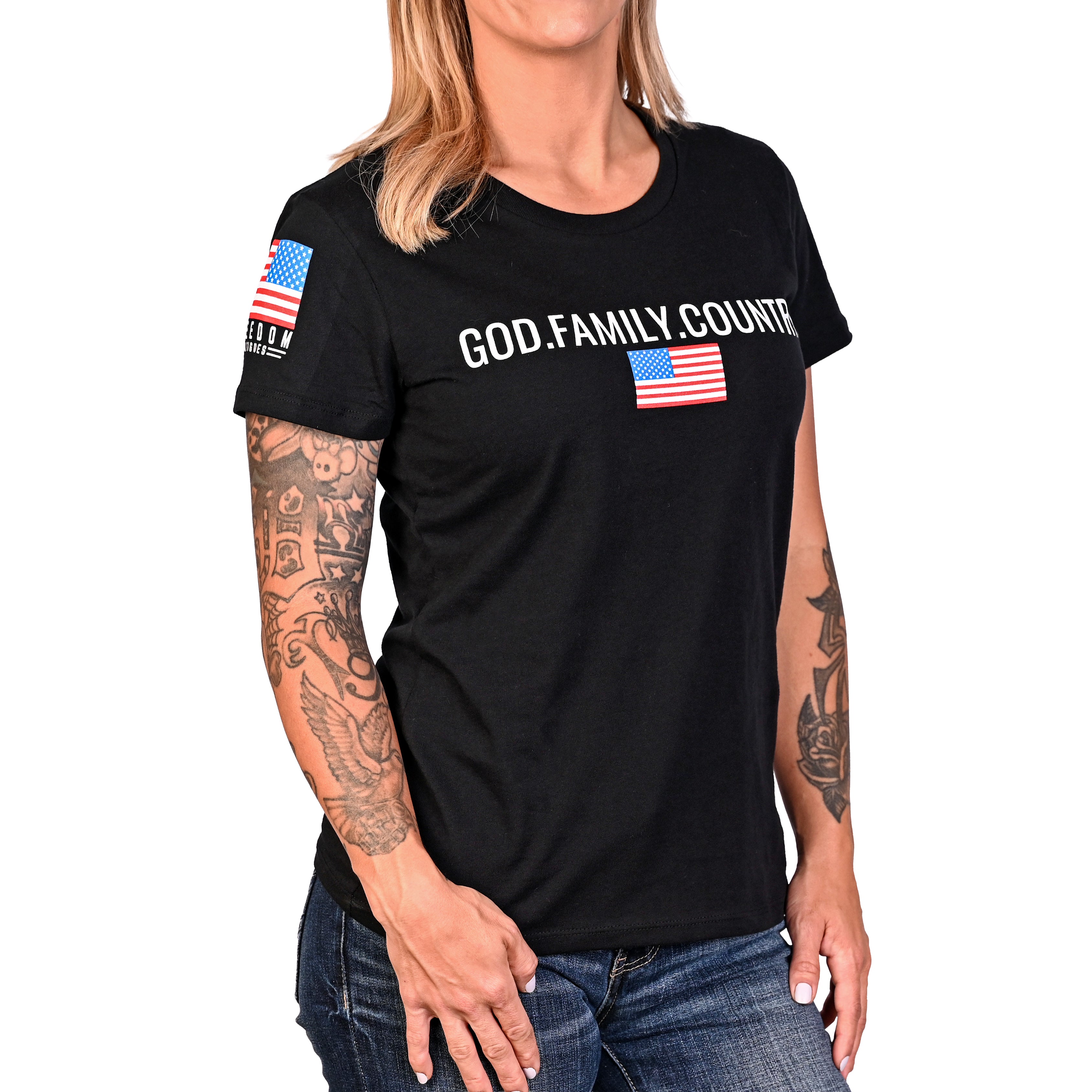 Women's God Family Country Patriotic T-Shirt