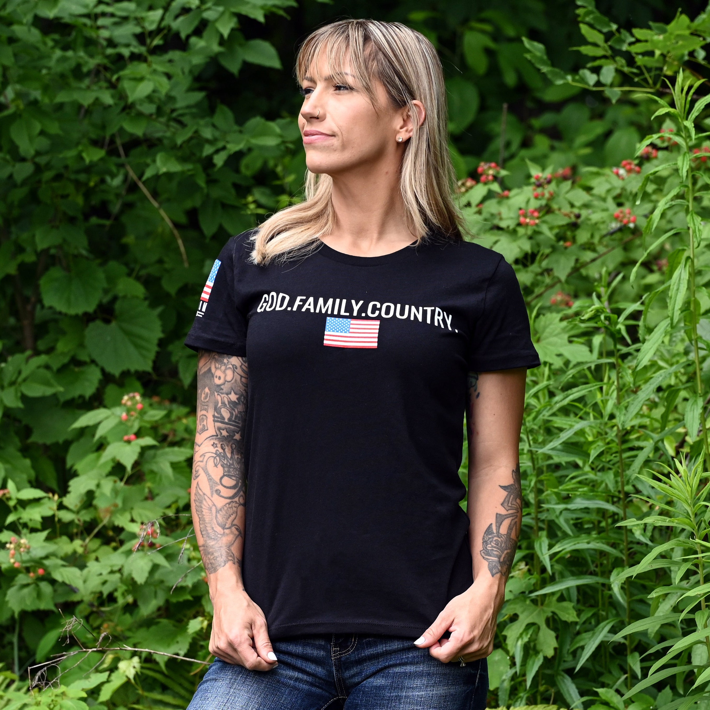 Women's God Family Country Patriotic T-Shirt