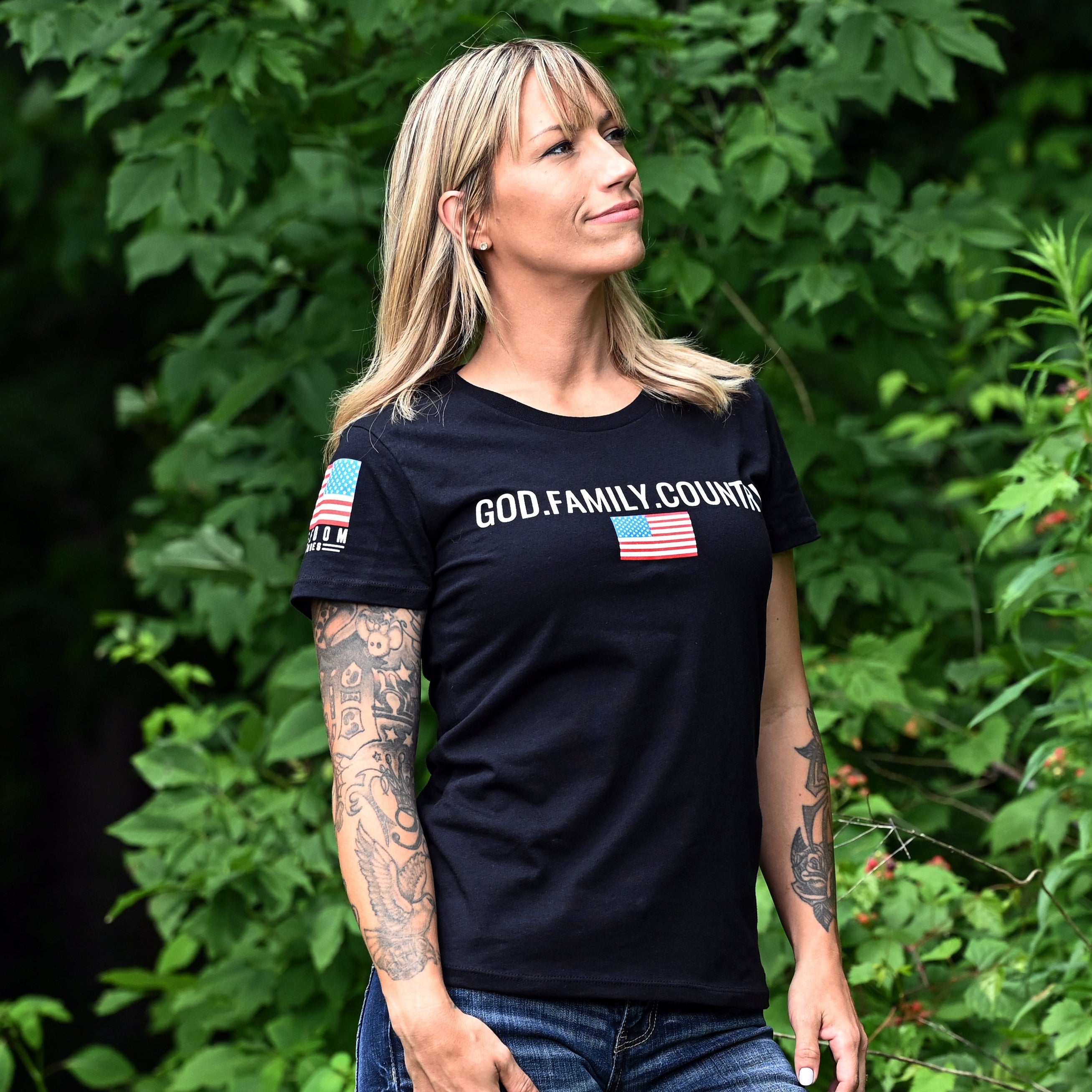 Women's God Family Country Patriotic T-Shirt