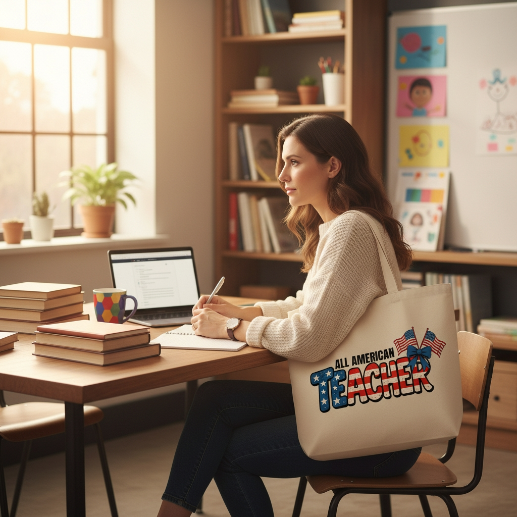 ALL AMERICA TEACHER TOTE CANVAS