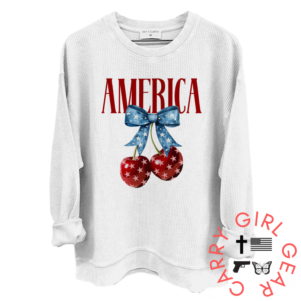 America Cherries (Front) Oversized Corded Crew / White / S NC - Apparel