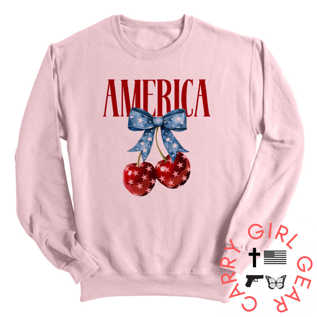 America Cherries (Front) Sweatshirt / Light Pink / S NC - Apparel