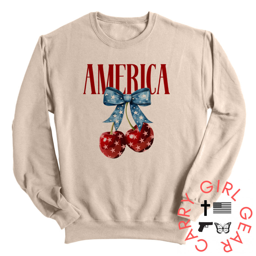 America Cherries (Front) Sweatshirt / Light Sandstone / S NC - Apparel