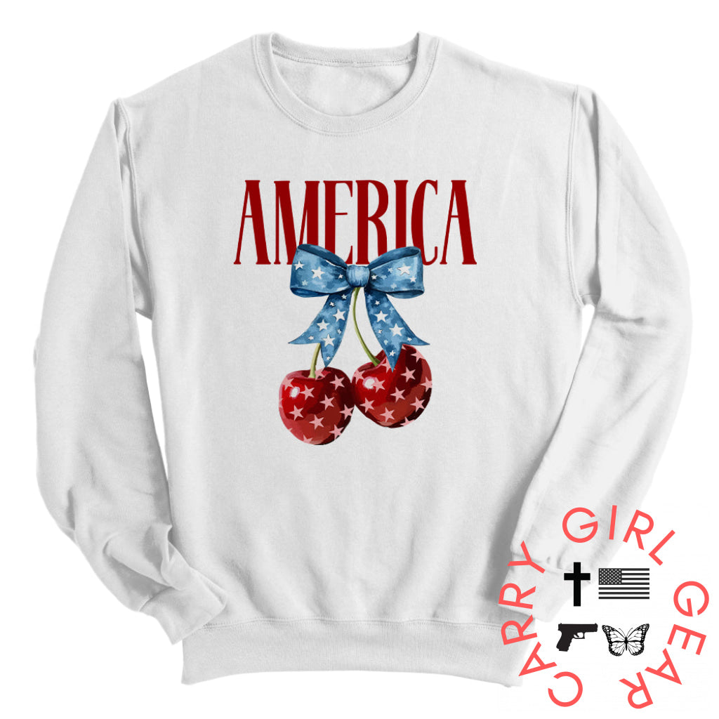 America Cherries (Front) Sweatshirt / White / S NC - Apparel