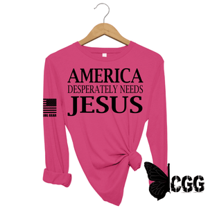 America Desperatley Needs Jesus Long Sleeve Berry / Xs