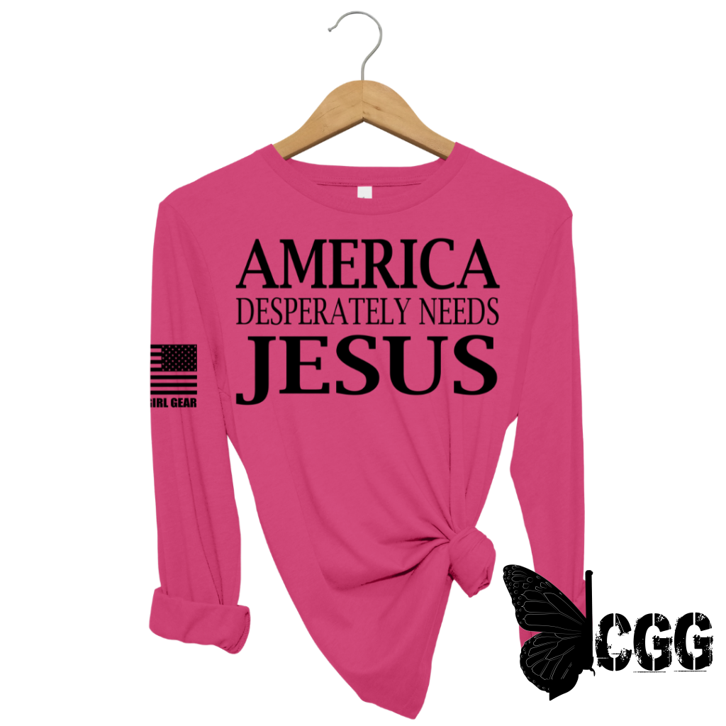 America Desperatley Needs Jesus Long Sleeve Berry / Xs