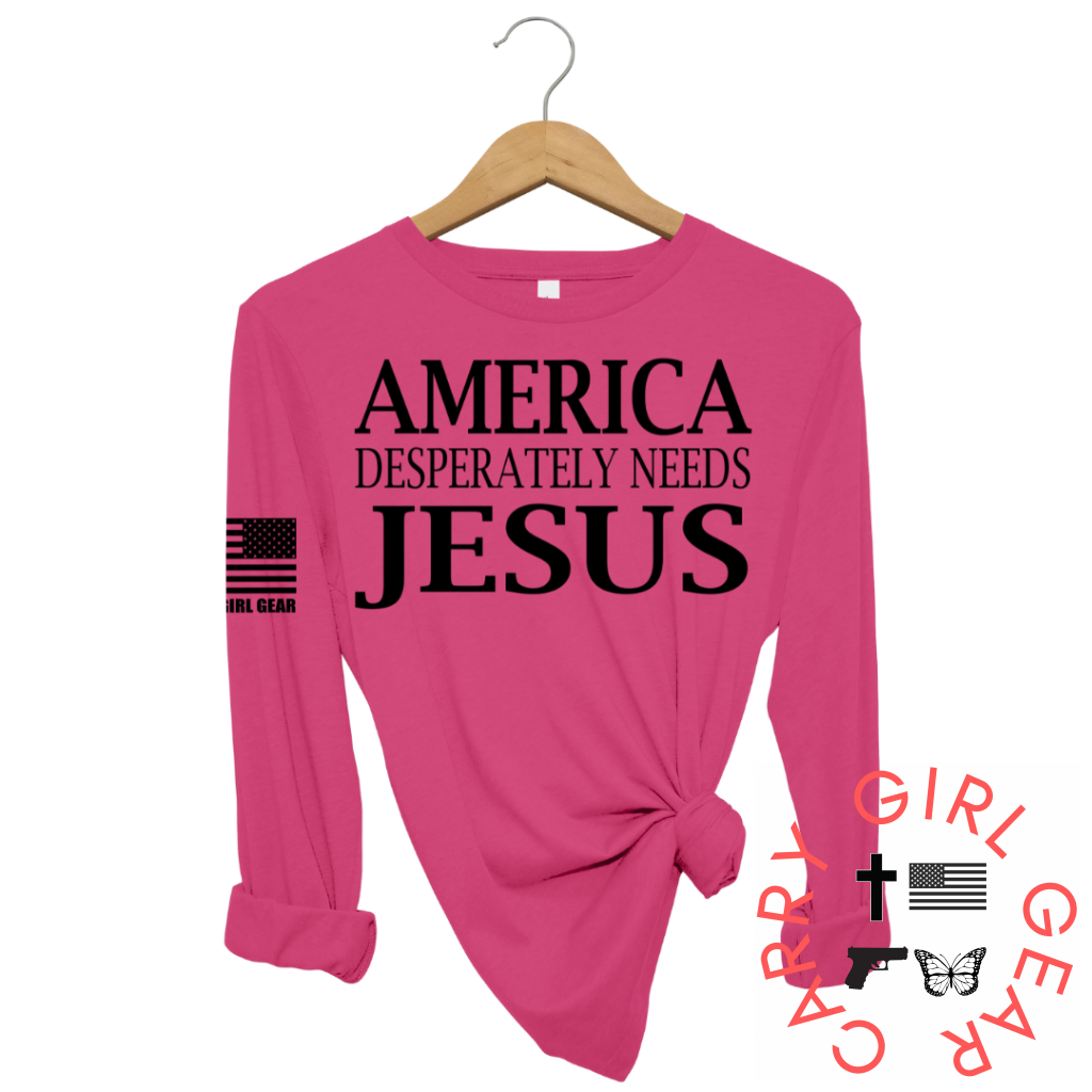 America Desperatley Needs Jesus Long Sleeve Berry / Xs