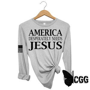 America Desperatley Needs Jesus Long Sleeve Steel / Xs