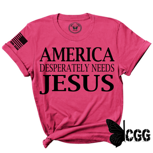 America Desperatley Needs Jesus Tee Xs / Fuchsia Unisex Cut Cgg Perfect Tee