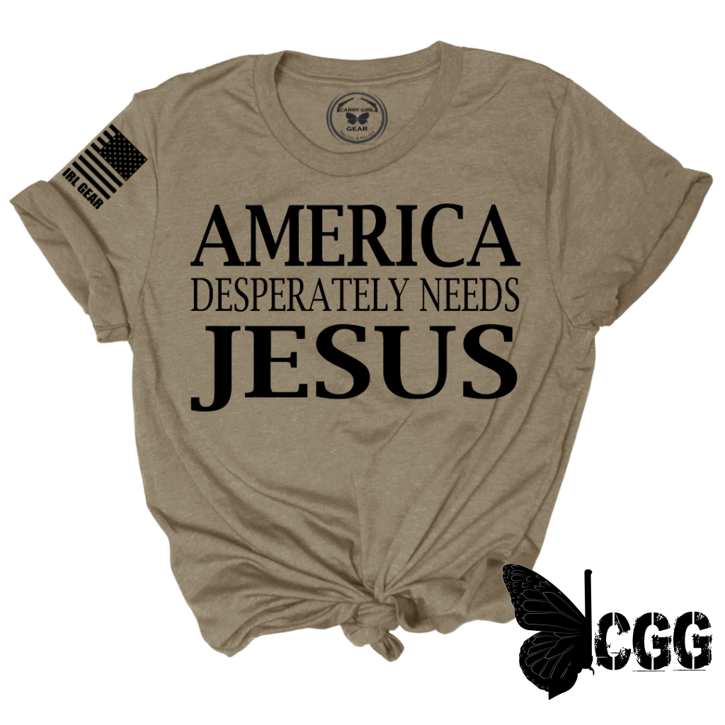 America Desperatley Needs Jesus Tee Xs / Latte Unisex Cut Cgg Perfect Tee