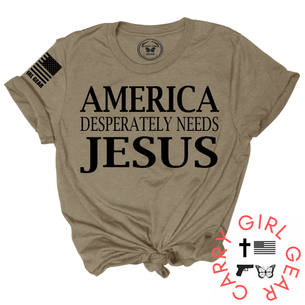 America Desperatley Needs Jesus Tee Xs / Latte Unisex Cut Cgg Perfect Tee