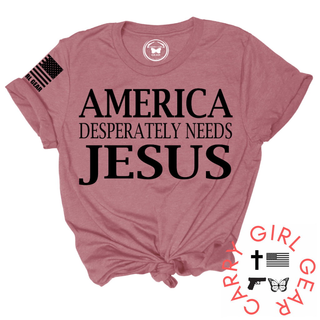America Desperatley Needs Jesus Tee Xs / Mauve Unisex Cut Cgg Perfect Tee
