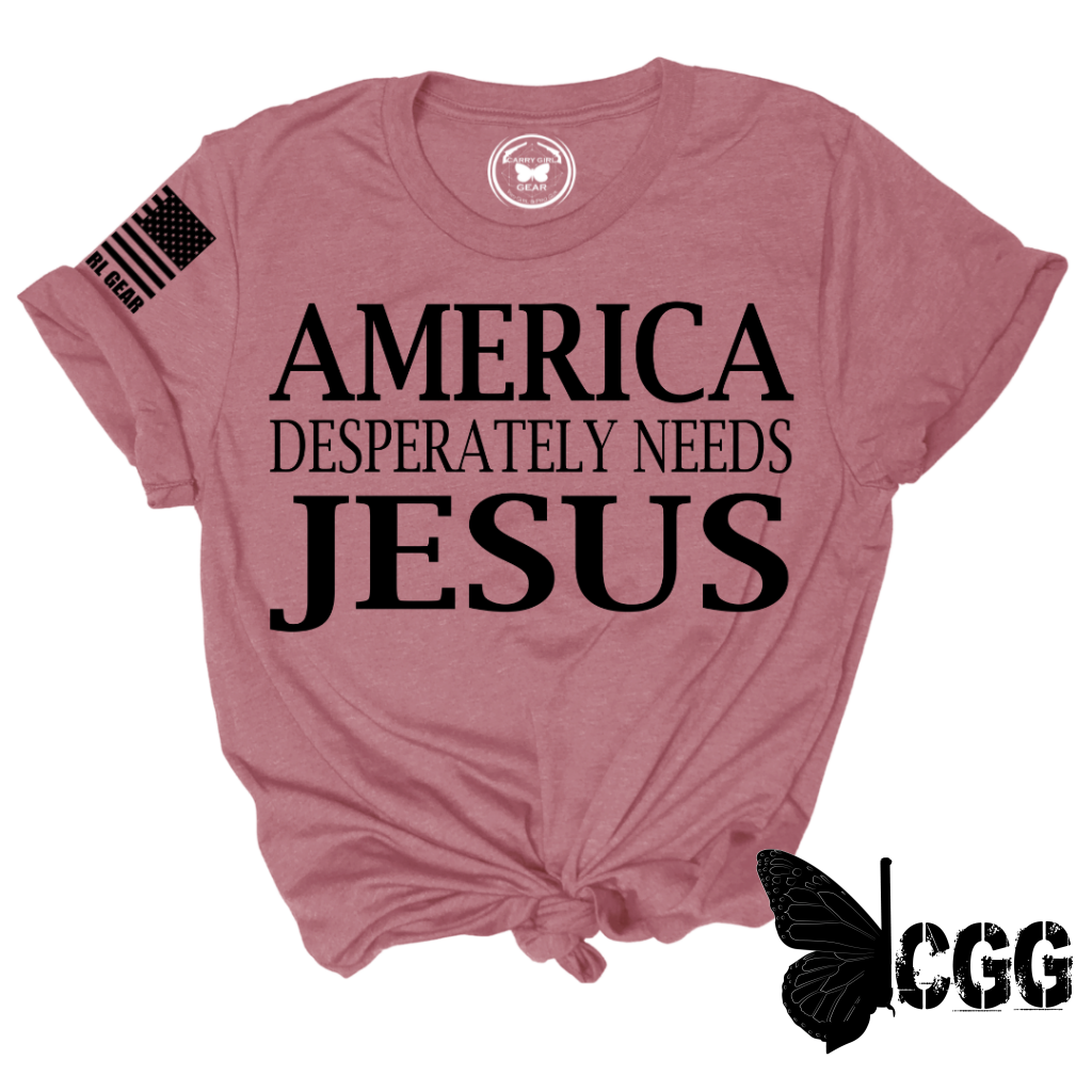 America Desperatley Needs Jesus Tee Xs / Mauve Unisex Cut Cgg Perfect Tee