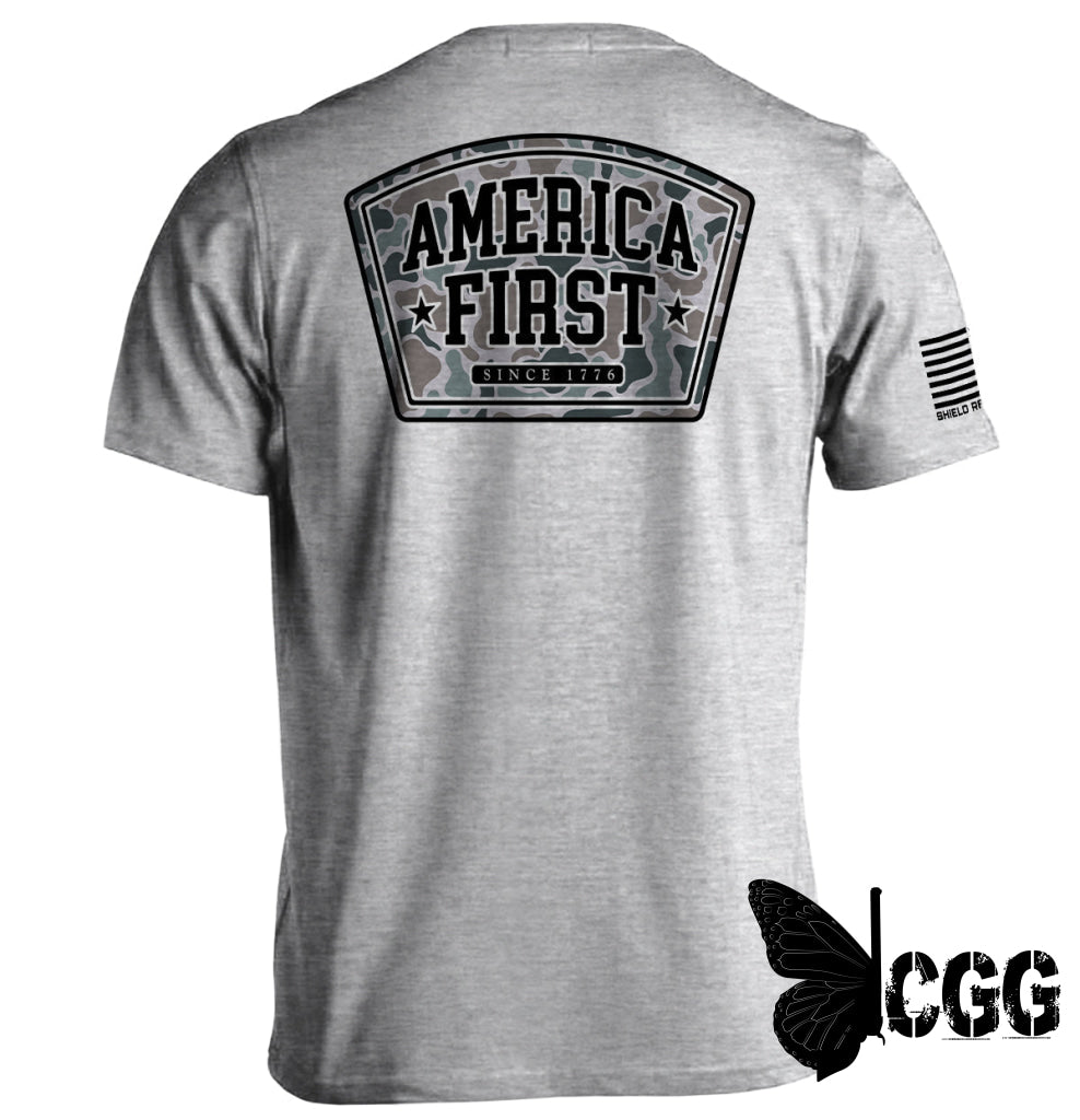 America First Duck Camo Sport Grey / S Tee Nc - Apparel