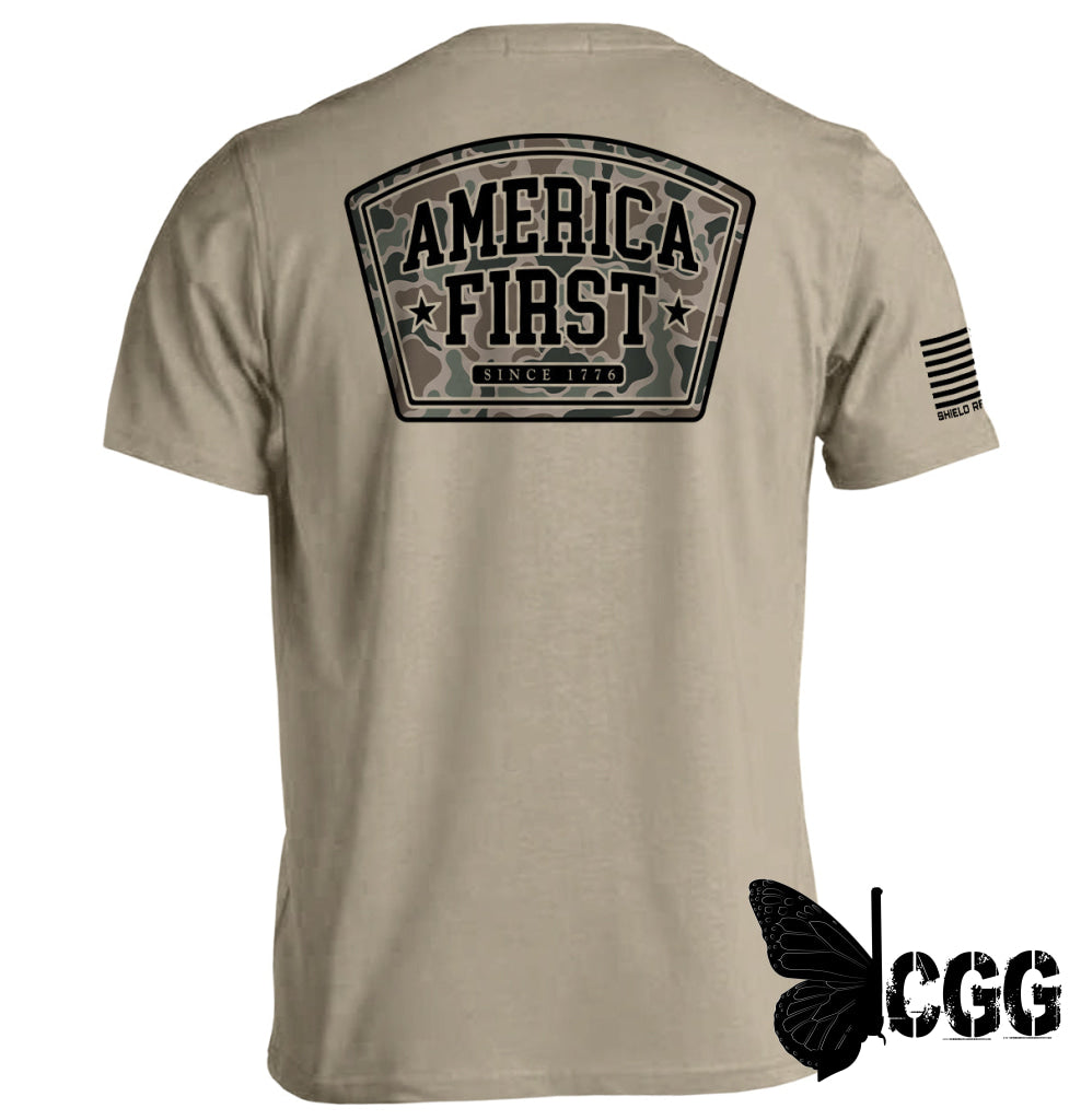 America First Duck Camo Tan / S Tee Nc - Apparel