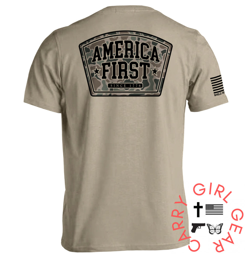 America First Duck Camo Tan / S Tee Nc - Apparel