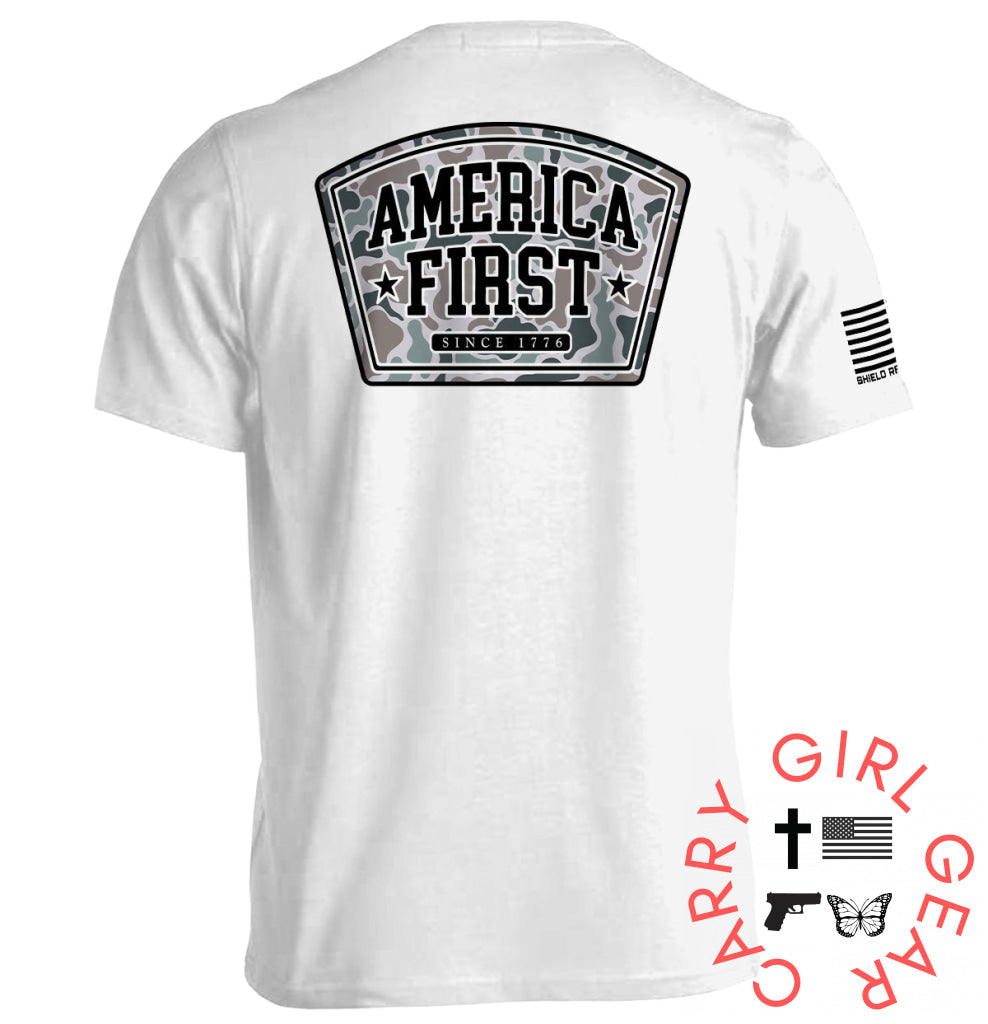America First Duck Camo White / S Tee Nc - Apparel
