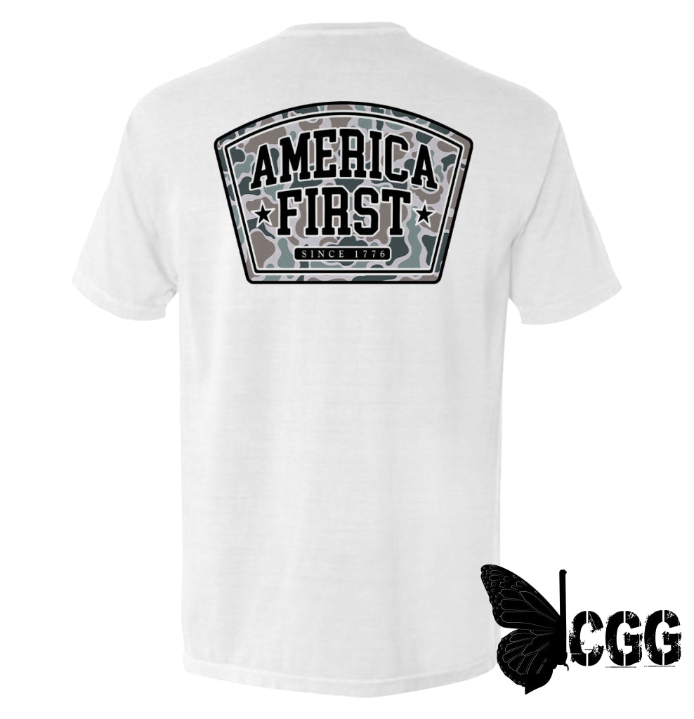 America First Duck Camo White / S Comfort Colors Pocket Tee Nc - Apparel