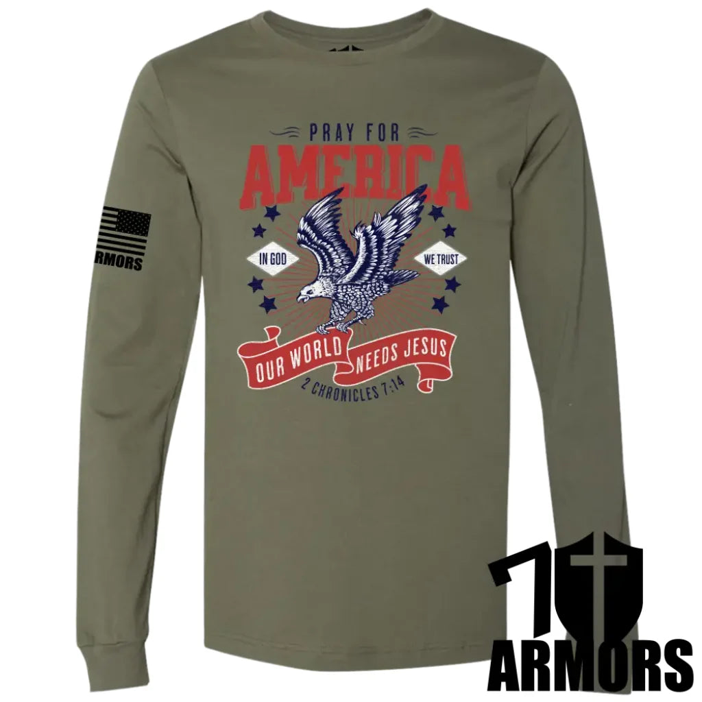 America Needs Jesus Long Sleeve Sm / Od Green