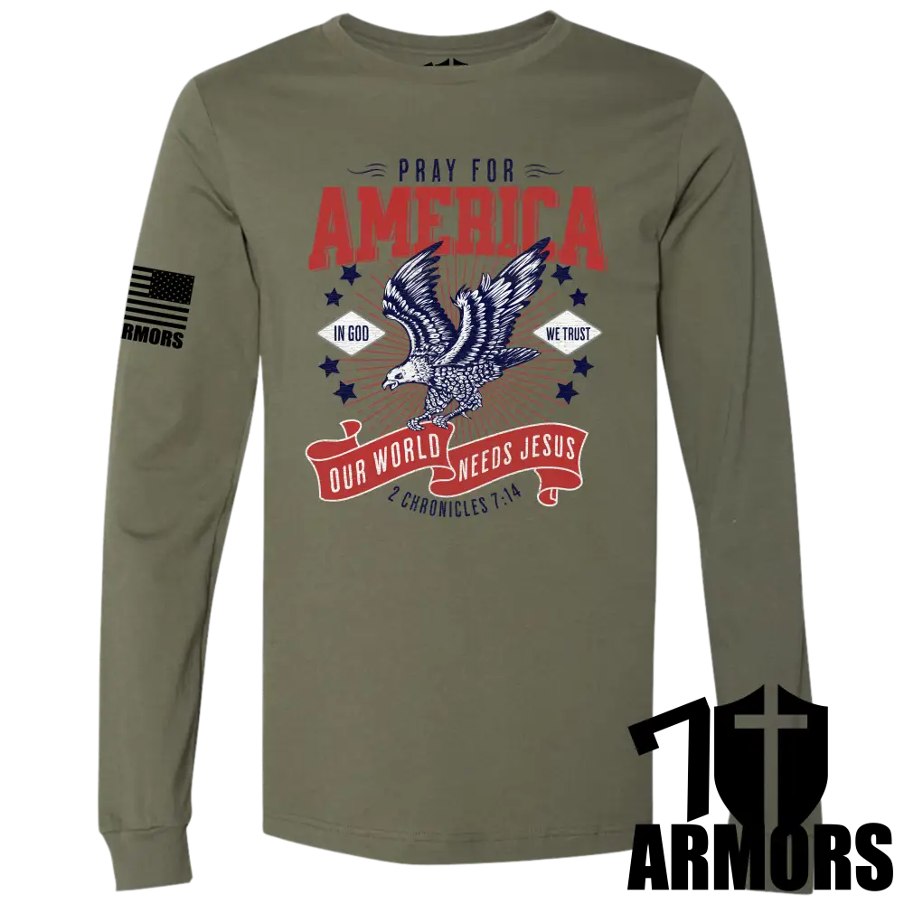 America Needs Jesus Long Sleeve Sm / Od Green