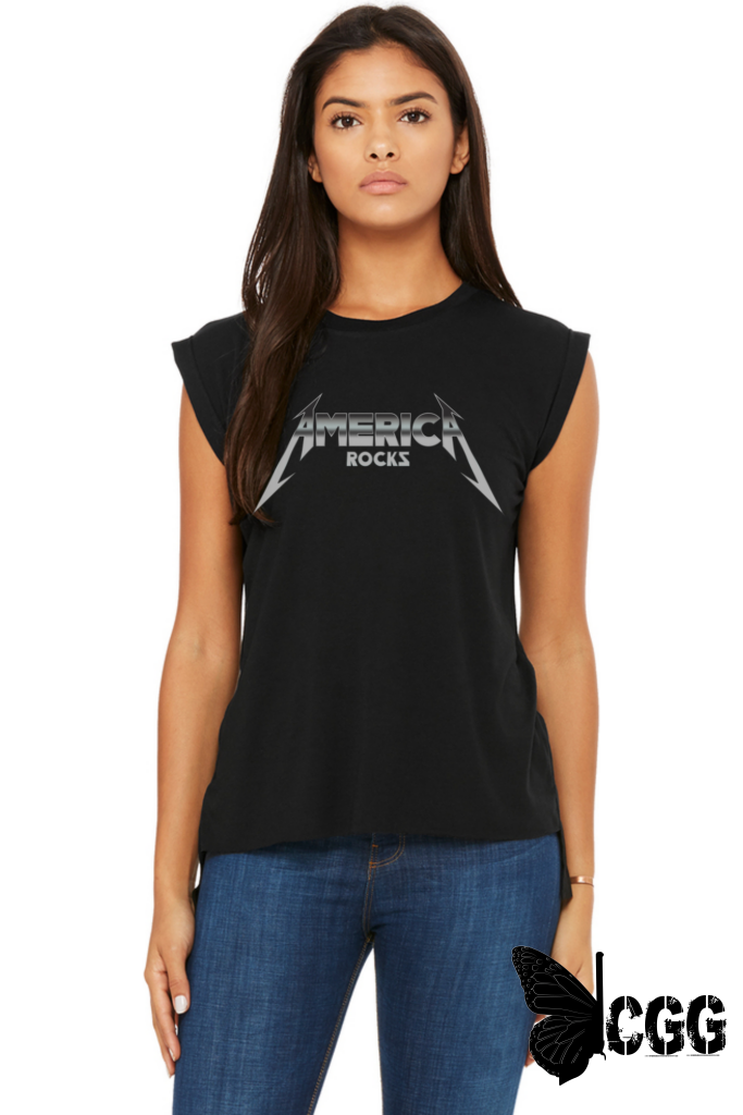 America Rocks Ladies Flowy Muscle Tee Shirt