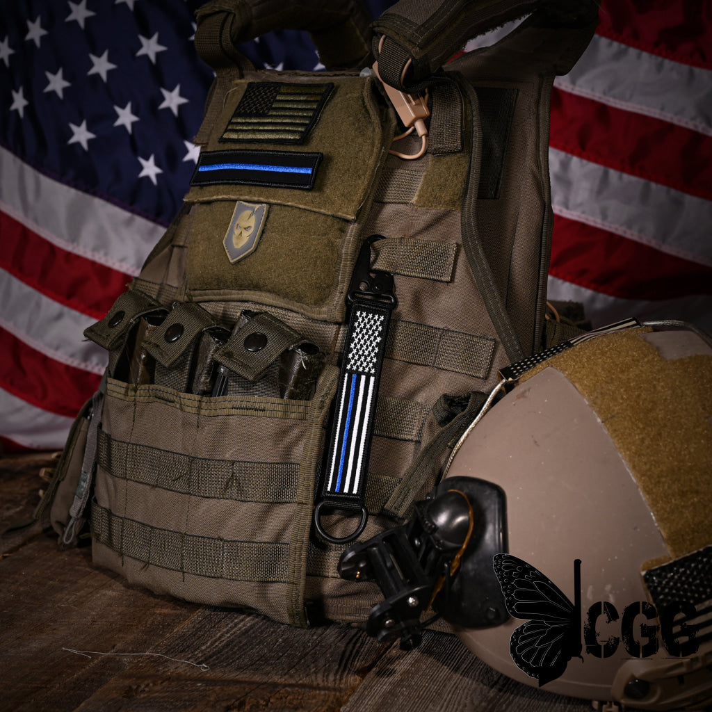 American Made Heavy Duty Tactical Keychain - Thin Blue Line