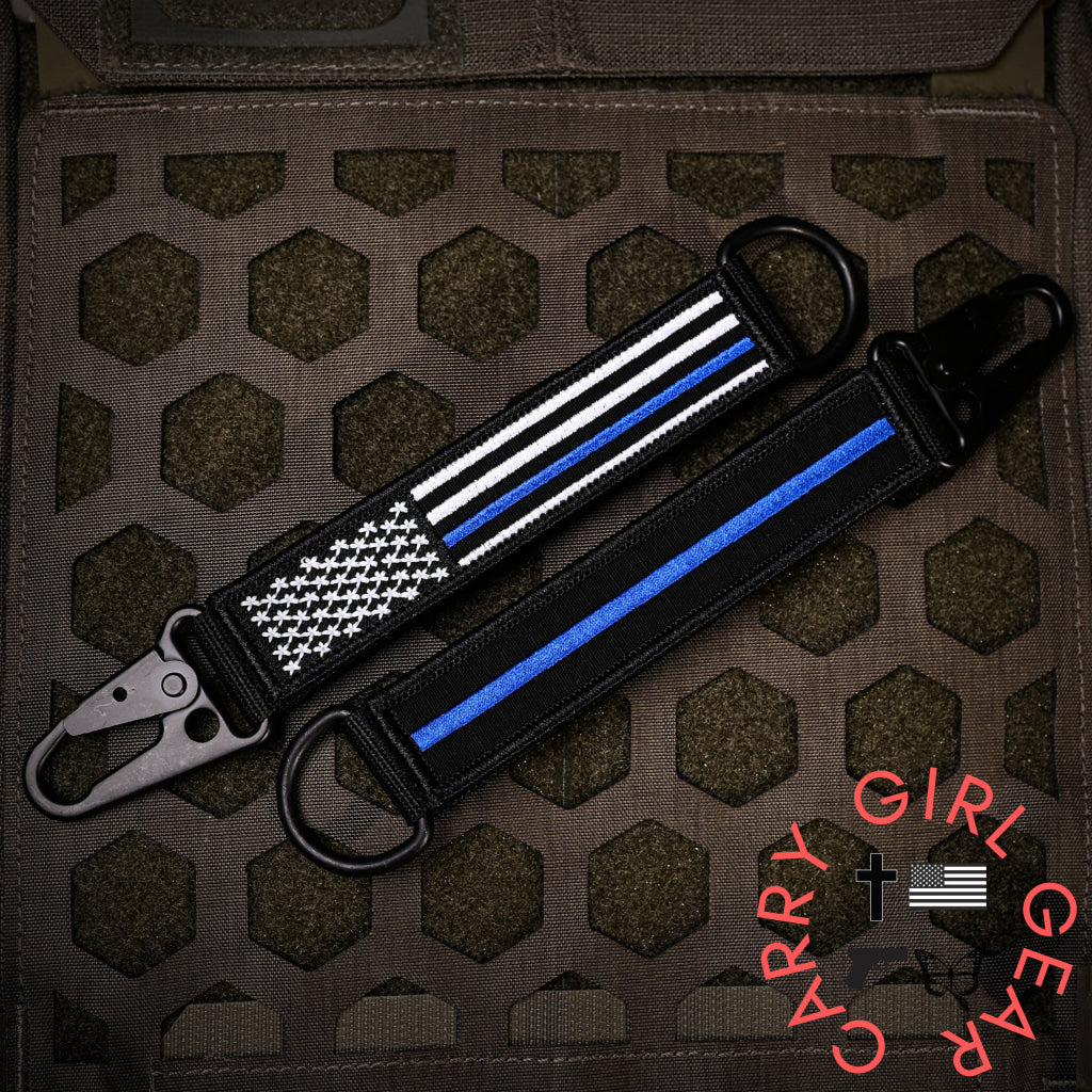 American Made Heavy Duty Tactical Keychain - Thin Blue Line