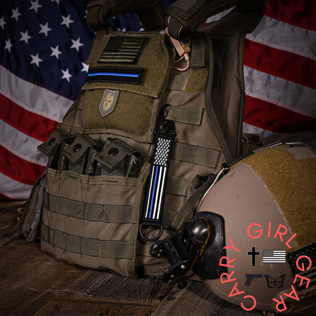 American Made Heavy Duty Tactical Keychain - Thin Blue Line