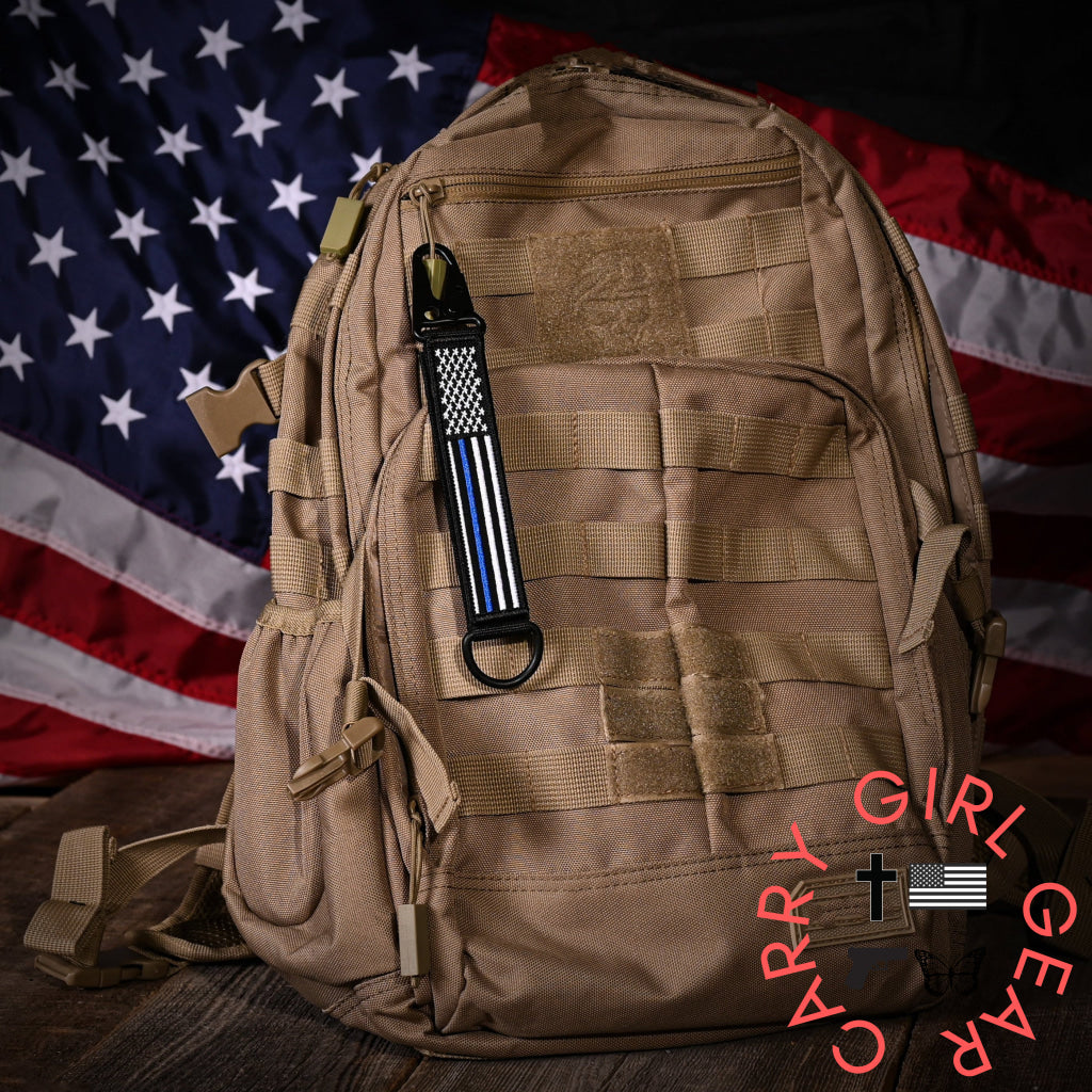 American Made Heavy Duty Tactical Keychain - Thin Blue Line