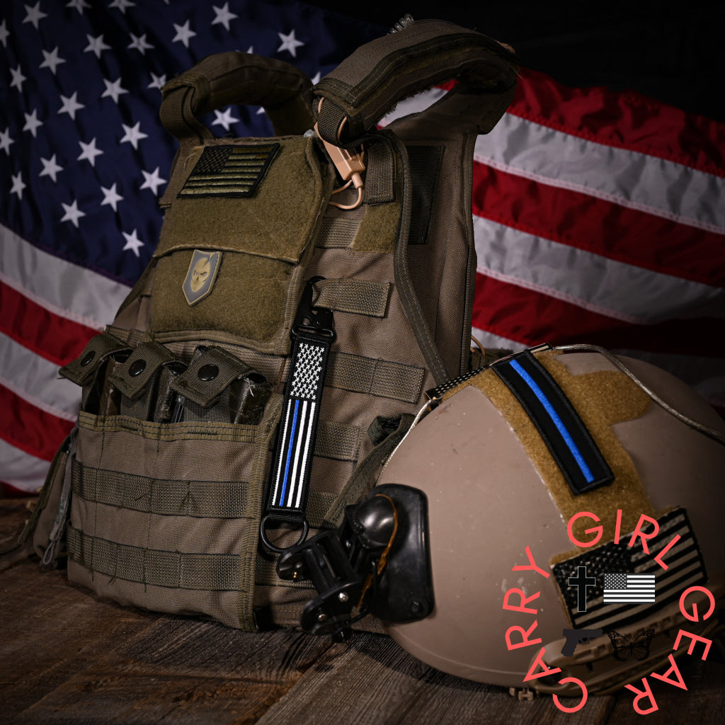 American Made Heavy Duty Tactical Keychain - Thin Blue Line