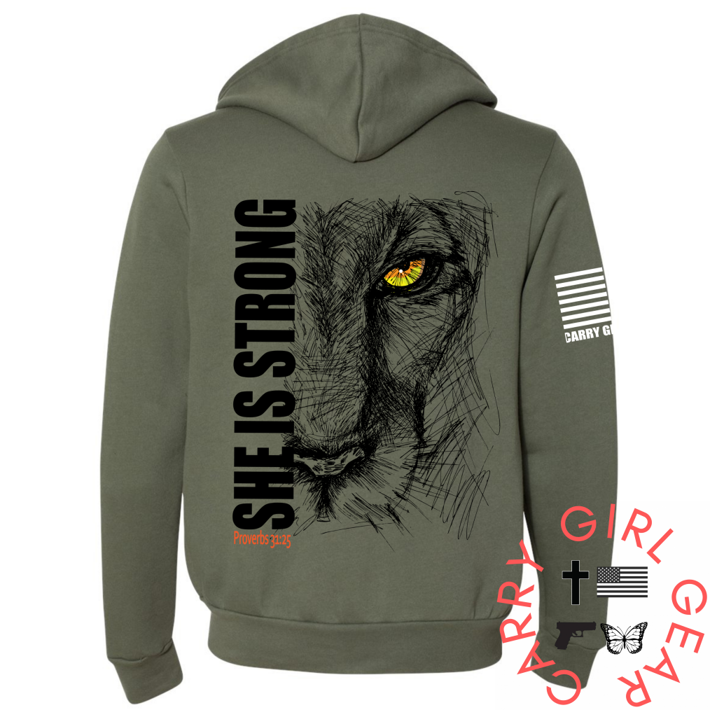 Be Strong Zippered Hoodie Military Green / Xs