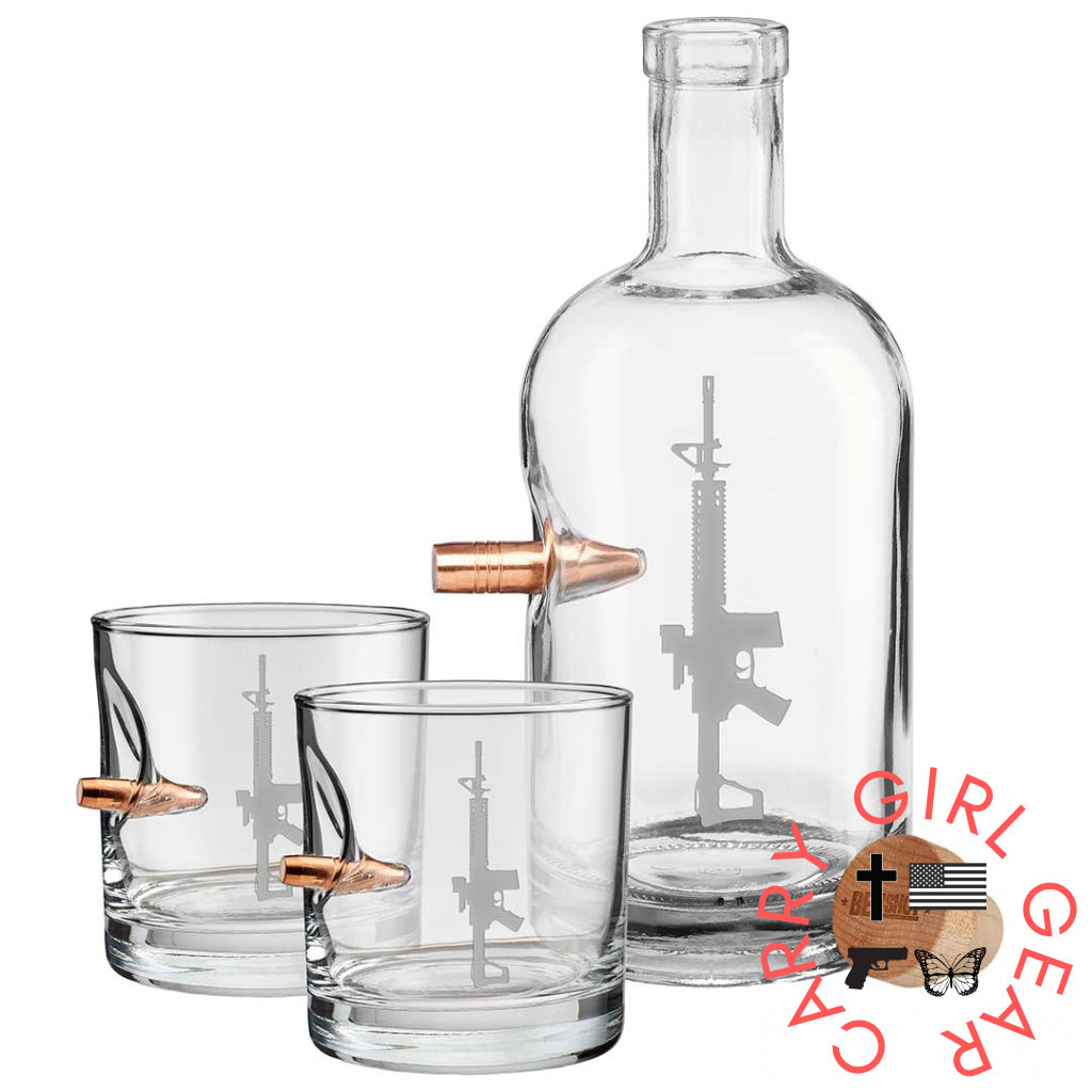 BenShot AR15 Glasses Decanter and Two Rocks Glasses / No