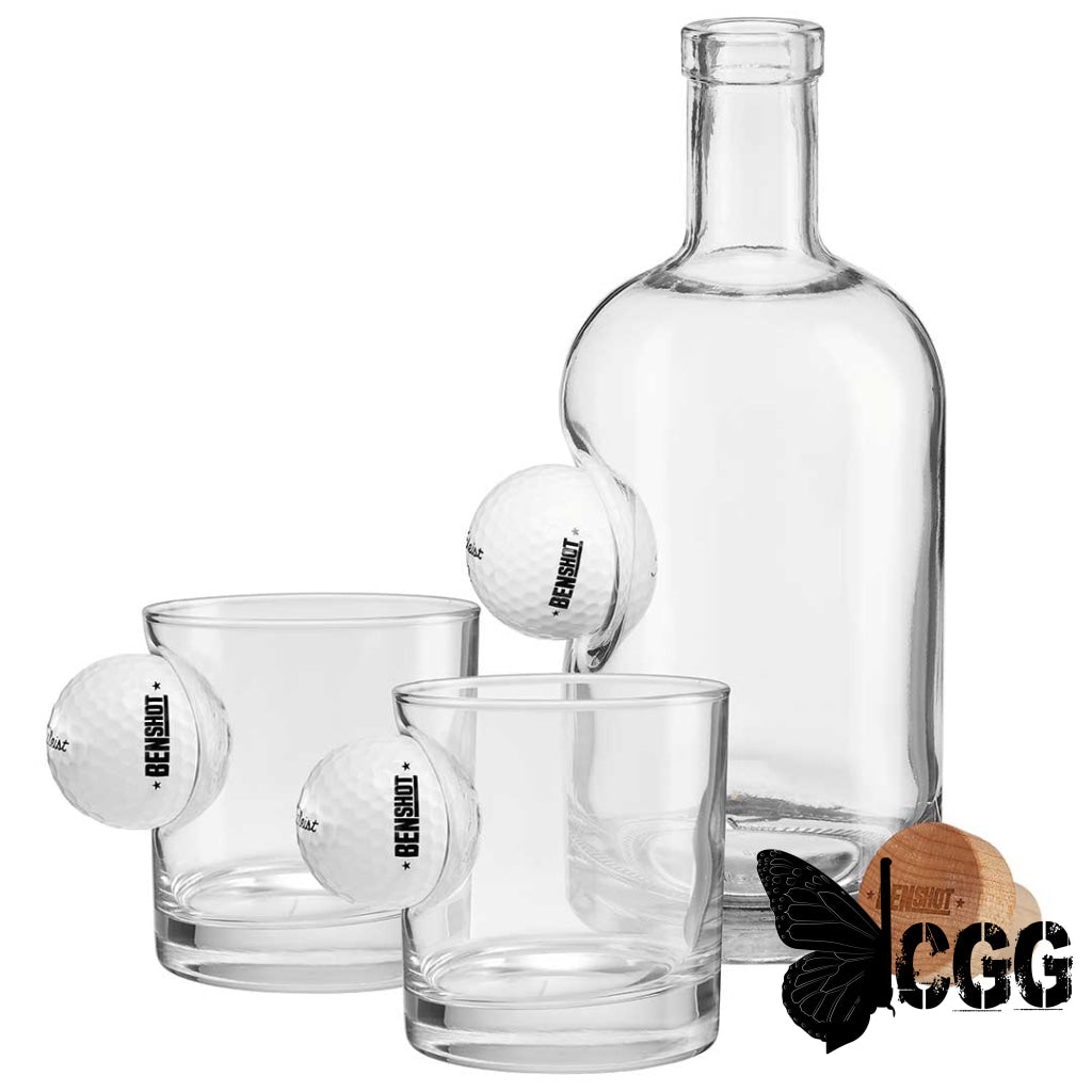 Benshot Golf Ball Glasses No / Decanter And Two Rocks