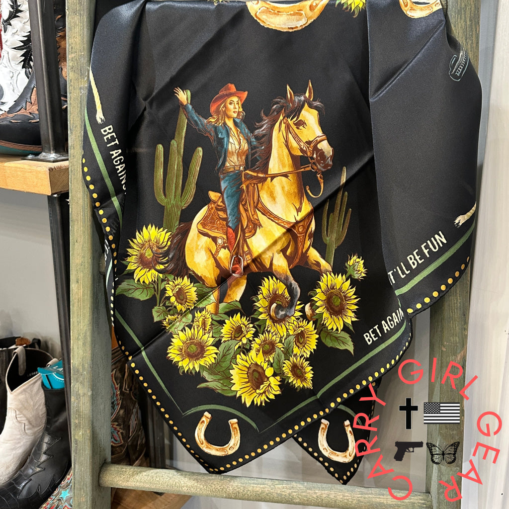 Bet Against Me That’ll Be Fun Wild Rag Scarf in Black by Bourbon Cowgirl wildrag