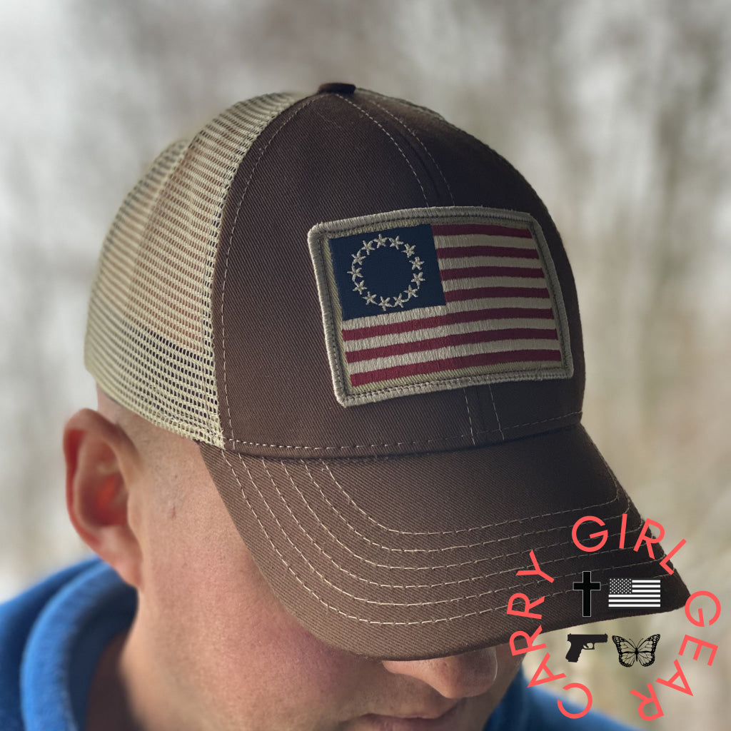 Betsy Ross Flag Patch Trucker Hat Hats
