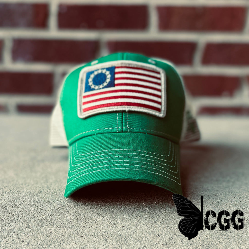 Betsy Ross Flag Patch Trucker Hat (Kelly Green) Hats