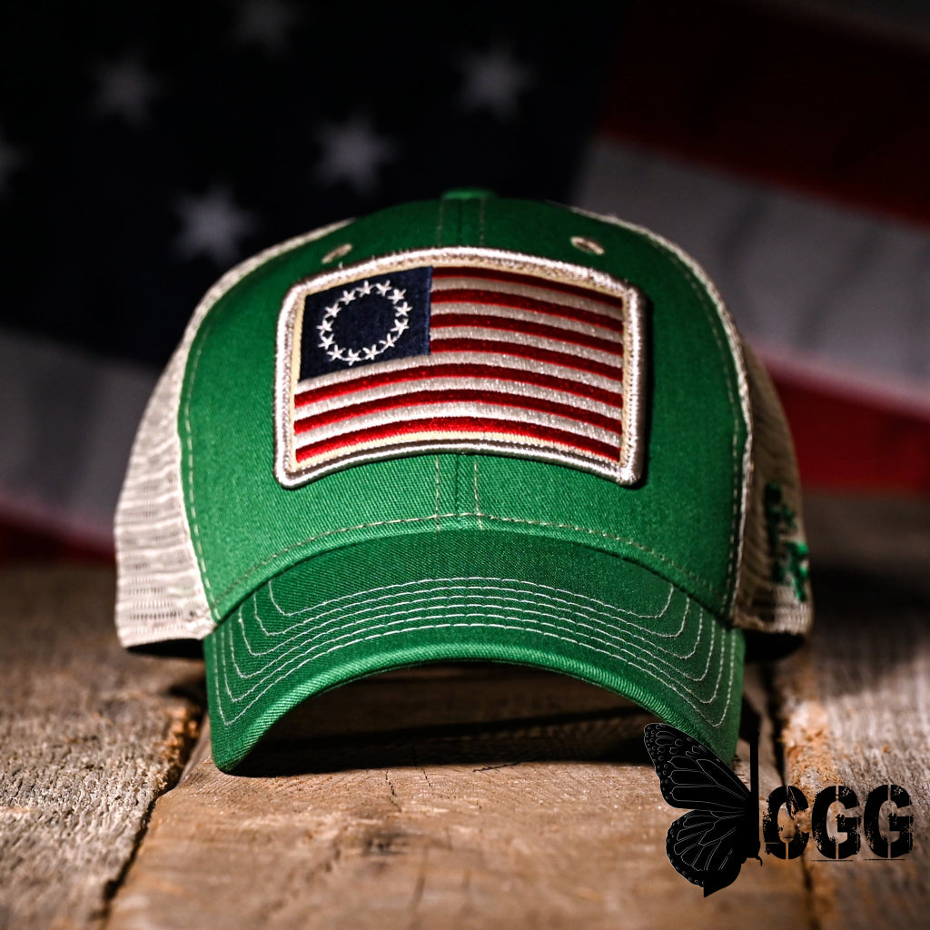 Betsy Ross Flag Patch Trucker Hat (Kelly Green) Hats