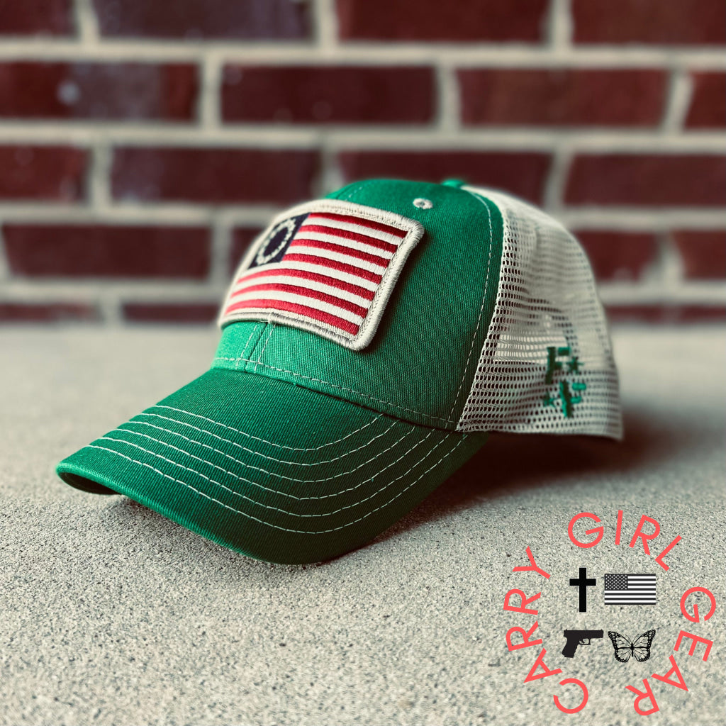 Betsy Ross Flag Patch Trucker Hat (Kelly Green) Hats