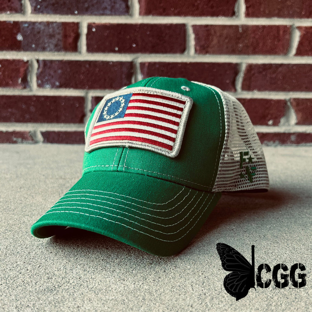 Betsy Ross Flag Patch Trucker Hat (Kelly Green) Hats